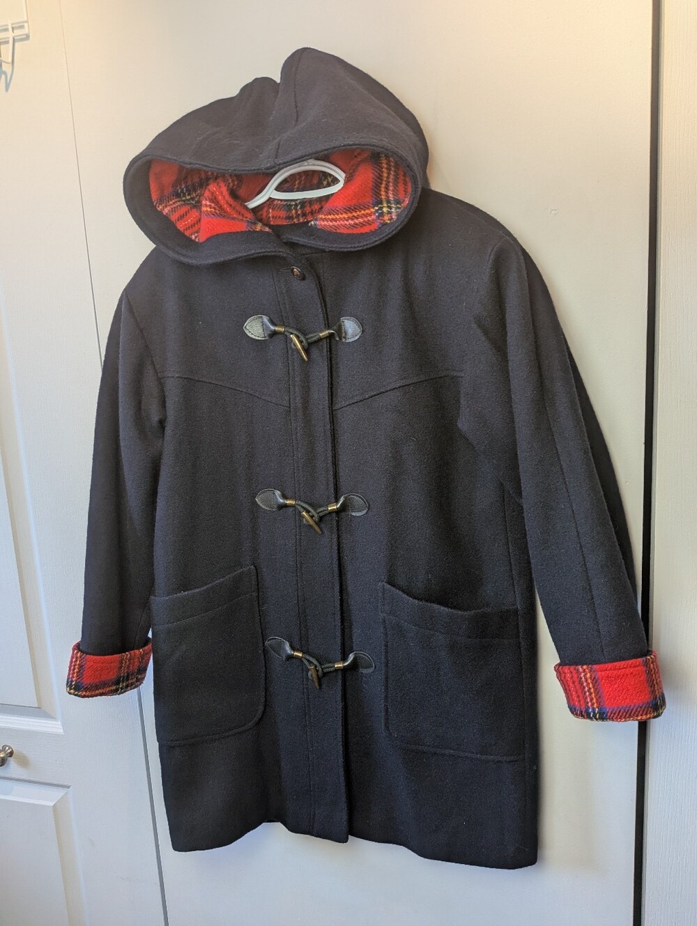 VINTAGE 80-90 Balimel Women Winter Trench Coat Size Small Navy Blue Mix Of Wool